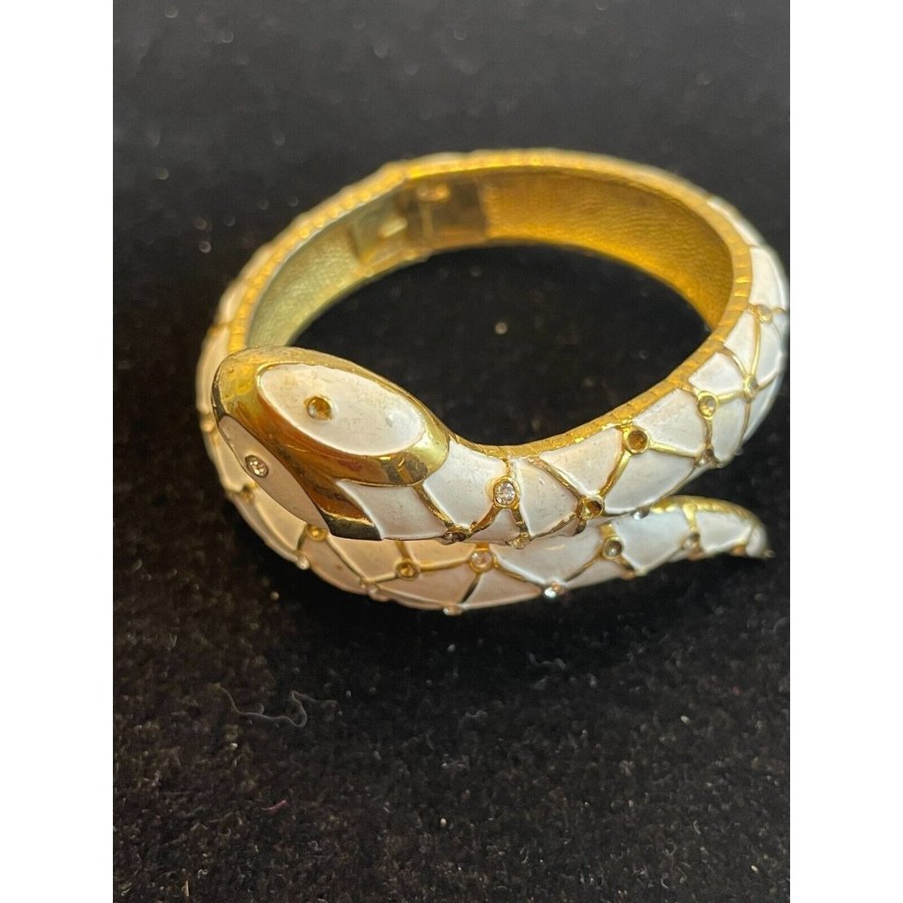 Boucher 1950-60s Signed Enamel Snake Bracelet Swarovski Crystals-RARE